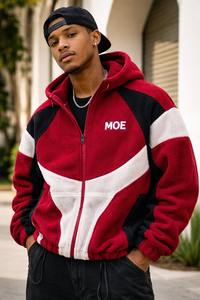 Sudadera con capucha de forro polar para hombre con cremallera, diseño de bloques de color, chaqueta cálida con capucha, ropa de calle informal, sudaderas con capucha para invierno, proveedor OEM - Product Image 3