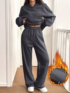 Sudaderas con capucha personalizadas de peso pesado, pantalones de chándal de pierna ancha de ajuste relajado, chándal OEM ODM, ropa urbana oversize para mujer al por mayor - Product Image 4