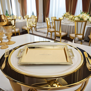 Nouvel arrivage de plateau rectangulaire artisanal rétro plaqué or de luxe en métal doré arabe plateau de service en fer plateau à gâteau fruits gaufrage floral rustique - Product Image 3