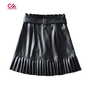 CARR MASTER Mini-jupe plissée taille haute en cuir PU pour femme, couleur unie, design brillant en forme de A, toutes saisons - Product Image 4