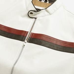 Veste de moto unisexe en cuir véritable de qualité supérieure, épaisse et chauffante, style motard, col montant, fermeture éclair sur le devant, couleur unie, pour l'hiver - Product Image 6