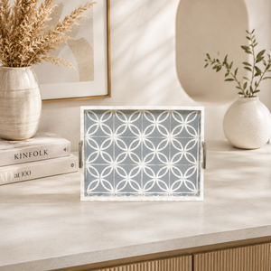 Plateau de rangement en bois Acme Exports, rectangulaire, motif géométrique, finition peinte, design minimaliste pour utilisation sur table - Product Image 1