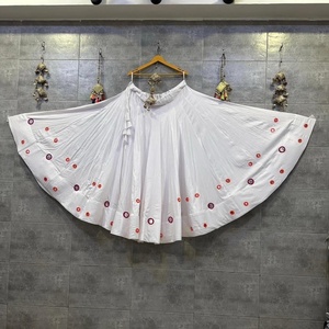 Traditional Indian Cotton <b>Flared</b> <b>Skirt</b> With Red Embroidery Loose Fit Floor-Length Ethnic Wear For Women All Seasons - Product Image 1