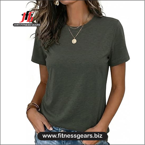 Women's O-Neck Short Sleeve T-Shirt Solid Blue Knitted Casual Loose Eco-Friendly 100% Polyester Summer - Product Image 2