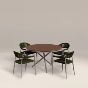 Modern <b>Dining</b> Room Set with <b>Round</b> Wood <b>Table</b> and Four Curve Back Chairs for Home Furniture - Product Image 1
