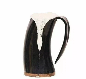 FAIZA CRAFT - Jarra Vikinga Hecha a Mano de Cuerno de Búfalo Pulido con Base de Madera - Ecológica, con Logotipo Personalizado para Cerveza y Café - Product Image 5