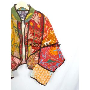 Rajasthan Hand Quilted <b>Kantha</b> <b>Jacket</b> Block Print Quilted Eco-Friendly Vintage Women's Winter 100% Cotton <b>Jackets</b> - Product Image 3