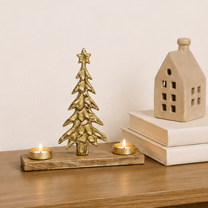 Modern Gold Aluminum Christmas <b>Tree</b> Candle Holder Solid Mango Wood Base Handcrafted Gilded Metal <b>Tabletop</b> Decoration Home Decor - Product Image 3