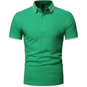 <b>Men's</b> <b>Green</b> Short Sleeve <b>Polo</b> <b>Shirt</b> Solid Color Cotton Pique Knitted Casual Breathable Stand Collar Design <b>Polo</b> <b>Shirt</b> - Product Image 1