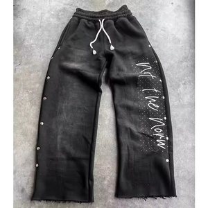 Pantalon de survêtement évasé noir pour homme, coupe droite, jambe large, décontracté, respirant, en polyester écologique, style empilé - Product Image 6