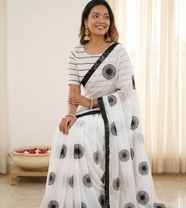 Sari moderne en georgette avec travail de sequins, style indien, pour les occasions spéciales, matériaux recyclés, prix bas pour femmes - Product Image 1