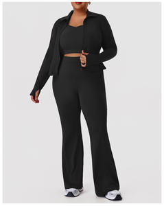 Conjunto Deportivo de Yoga para Mujer, Chaqueta Ajustada con Cuello Alto y Pantalones Acampanados de Cintura Alta, con Logotipo Personalizado, Tallas Grandes - Product Image 1