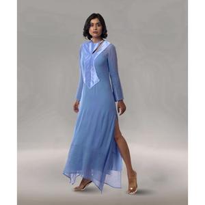 Vestido Largo Informal de Diseñador para Mujer en Tela Georgette con Parches Artísticos de Seda y Forro de Tafetán Resistente - Product Image 3