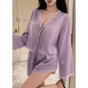 Pyjamas en soie doux, respirants, thermiques, hypoallergéniques, avec fermeture boutonnée, service OEM/ODM, matériau et impression personnalisables, pour femmes, en coton biologique - Product Image 2