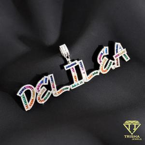 Wholesale 925 Sterling Silver Moissanite Diamond Custom <b>Name</b> Necklace With Rainbow Color Accents Iced Out Personalized Pendant - Product Image 5