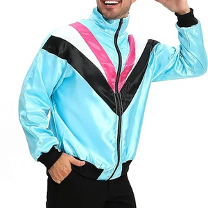 Veste à capuche zippée unisexe en tricot color block bleu clair, rose et noir, style Y2K, respirante, coupe régulière, 100 % coton, hiver - Product Image 1