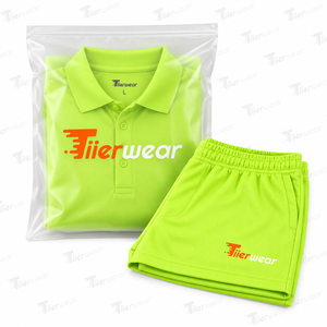 ชุดเสื้อโปโลและกางเกงขาสั้นสีเขียวมะนาวสำหรับผู้ชาย ยี่ห้อ Tiierwear ผ้าถักเนื้อนุ่มระบายอากาศดี สวมใส่สบายในฤดูร้อน มีโลโก้ด้านหน้า - Product Image 6