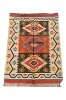 Vintage Geometric Diamond Motif Handloom Kilim Eco-Friendly Multicolor Wool Jute Area Rug for Living Room Bedroom Decor