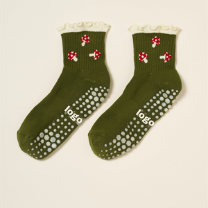 <b>Custom</b> Logo Ruffle Crew <b>Grip</b> Yoga <b>Socks</b> Knitted Cotton Pilates Non Slip Practice <b>Socks</b> - Product Image 1
