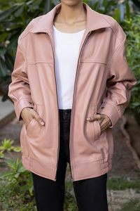 Veste utilitaire en cuir PU tressé pour femme, manches longues, col rabattable, fermeture éclair, style automne, couleur unie, coupe-vent - Product Image 4
