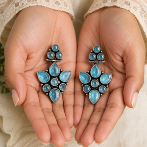 Dernières créations de boucles d'oreilles pendantes en argent oxydé multi-pierres, vente en gros |   Anniversaire Vintage pour Femmes |   ARTS JEWELS 100 paires MOQ - Product Image 3