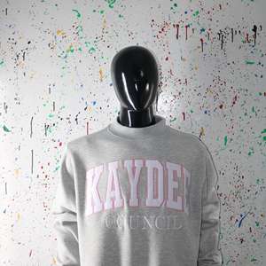 KAYDEE HEATHER GREY <b>Mock</b> <b>Neck</b> Sweatshirt 100% WHITE Applique Embroidery wide <b>neck</b> Sweatshirt Finer Threads - Product Image 4