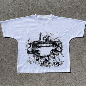 เสื้อยืดบ็อกซี่สำหรับผู้ชายไซส์ใหญ่พิเศษเสื้อยืดผ้าฝ้าย300GSM เรียบชุดสตรีทดีทีจี - Product Image 4