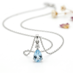 Colgantes y Dijes Finos de Gema Azul Corte Pera Aries Courage, Joyería de Diseño en Oro Blanco de 14K, Última Llegada, Tesoro de Cumpleaños de Marzo - Product Image 2