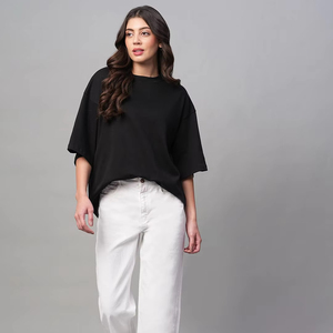 Top Corto Holgado con Bolsillos para Mujer |   Camiseta de Manga Corta y Cuello Redondo |   Casual, Mezcla de Algodón, Básico - Product Image 1