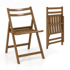 Set of 2 <b>Folding</b> <b>Dining</b> <b>Chairs</b> Rubber Wood Frame with Slatted Seat - Product Image 4