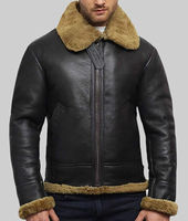 Veste aviateur en cuir de mouton premium pour homme – Col et doublure en fourrure – Veste d'hiver