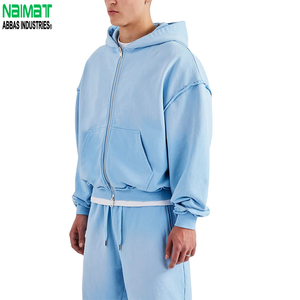 Men's Light Blue Hooded Zip-Up Gym Shorts Set Casual Summer Autumn Wear Breathable Knitted Solid Color <b>Outfit</b> Customized Logo - Product Image 3