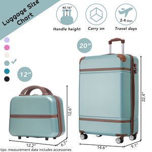 Set portabagagli rigida da 20 pollici verde custodia cosmetica leggera con ruote Spinner per valigia Vintage - Product Image 2