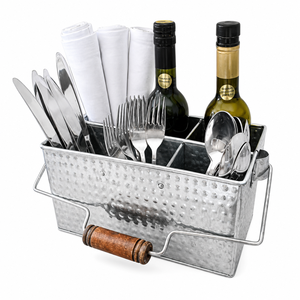 Rustic Farmhouse Galvanized Iron Cutlery Holder Embossed Metal Kitchen <b>Utensil</b> Holder Crock with <b>Copper</b> Label for Countertop - Product Image 2