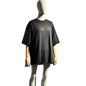 T-shirt d'été à strass pour hommes 100% coton couleur lourde marque de mode imprimé 100% coton T-shirt pour hommes coupe ample - Product Image 1