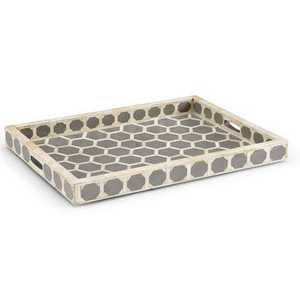New Arrival Handcrafted Geometric Pattern Bone Inlay Light <b>Grey</b> White Household Serving Breakfast Multipurpose Tray Wholesale - Product Image 2