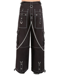 Custom Punk Gothic <b>Cargo</b> Pants <b>Men</b> Women Black <b>White</b> Contrast Stitching Wide Leg Bondage <b>Trousers</b> Chain Straps Y2K Streetwear - Product Image 2
