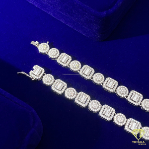 Collier Premium à Maillons Géométriques en Pierre, avec des Maillons Ronds Perlés et des Grappes Carrées, Bijou Tendance Brillant Effet Glaçon - Product Image 4