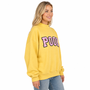 Sudadera de cuello alto estilo gingham para mujer, con apliques de letras griegas bordadas, 100% algodón, corte holgado, ecológica - Product Image 3