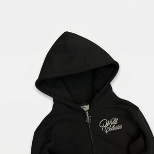 Sudadera con capucha negra con cremallera para hombre, estilo oversize, de forro polar, informal, estilo urbano, 100% algodón, con logo bordado en la parte delantera, para invierno - Product Image 5