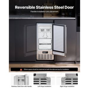 Máquina de Hielo en Cubitos Integrada de Acero Inoxidable, 66 Lbs/Día, con Puerta Reversible, Nueva - Product Image 3