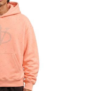 Sweat à capuche homme en polaire épais avec strass pêche, coupe oversize, personnalisable avec logo, style streetwear, décontracté, hiver, mode - Product Image 4