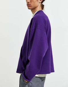 Suéter de Punto para Hombre, Cuello Redondo, Color Morado, Estilo Holgado, de Algodón, Informal, para Otoño - Product Image 3