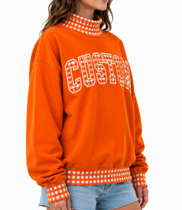 Fabricante de Sudaderas Extra Grandes de Felpa de Algodón con Cuello Alto y Parches de Gingham, Bordadas con Logotipo Personalizado para Mujer - Product Image 2