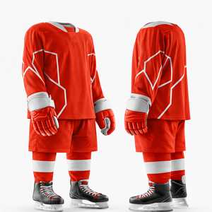 Custom Ice Hockey Uniform Men's Red <b>White</b> Sublimated Jersey Full Sleeve Moisture Wicking Breathable Winter Adult Size - Product Image 1