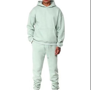 Custom Your Logo <b>Sweatpants</b> and Hoodies Set 100% Cotton Men's Boxy Hoodies Blank No String Tracksuit <b>Oversized</b> - Product Image 2