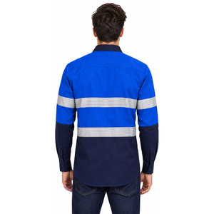 Camisa de Trabajo de Manga Larga para Hombre, Color Azul Marino, con Bloques de Color, Rayas Reflectantes, Bolsillo, Tejido de Poliéster y Algodón, Transpirable, Diseño Sólido - Product Image 3