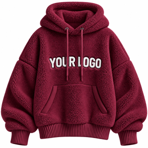 Unisex <b>Sherpa</b> <b>Fleece</b> Hooded Sweatshirt Oversized Fit Front Logo Print Winter Warm Solid Color Regular Sleeve Knitted Style - Product Image 1