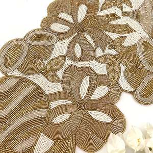 Handmade Oriental Fabric <b>Table</b> <b>Runner</b> Irregular Shape <b>Teal</b> Floral Design Luxury Style Ali Fashion Art AFA01 Mats Pads - Product Image 1