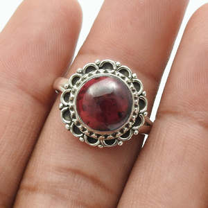 Brilliant Round Cut Natural Garnet Gemstone <b>Ring</b> In 925 Sterling <b>Silver</b> Handmade Boho <b>Statement</b> <b>Ring</b> Comes With Round Cabochons - Product Image 2